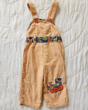 Load image into Gallery viewer, Sears Orange Train Applique Overalls 12/18M
