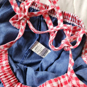 Gingham Trimmed Sunsuit with Shoulder Ties 3t