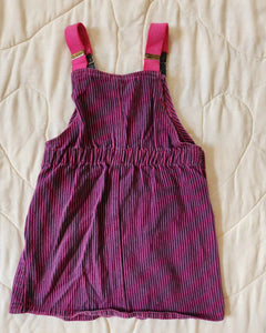 Bentex Pink Vertial Striped Denim Suspender Strap Skirtall 3/4t