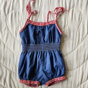 Gingham Trimmed Sunsuit with Shoulder Ties 3t