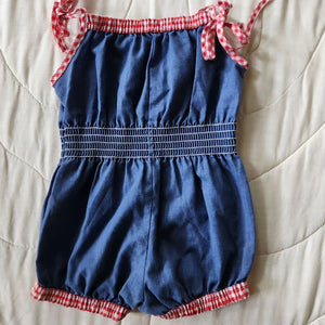 Gingham Trimmed Sunsuit with Shoulder Ties 3t