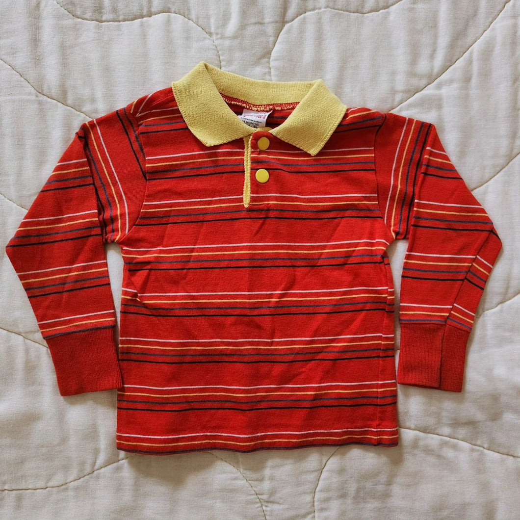 Little One's Red and Yellow Striped Long Sleeve Polo 18/24m