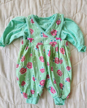 Load image into Gallery viewer, All Mine Mint Rose Floral Romper 3/6M
