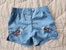 Load image into Gallery viewer, Jet Set Rainbow Embroidered Blue Shorts 2t
