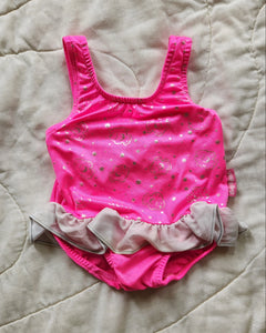 Baby B'gosh Hot Pink Silver Fish Print Bathingsuit 12/18m