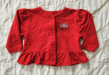 Load image into Gallery viewer, Oshkosh Red Ruffled Sweatshirt with Heart and Flower Embroidery 24m
