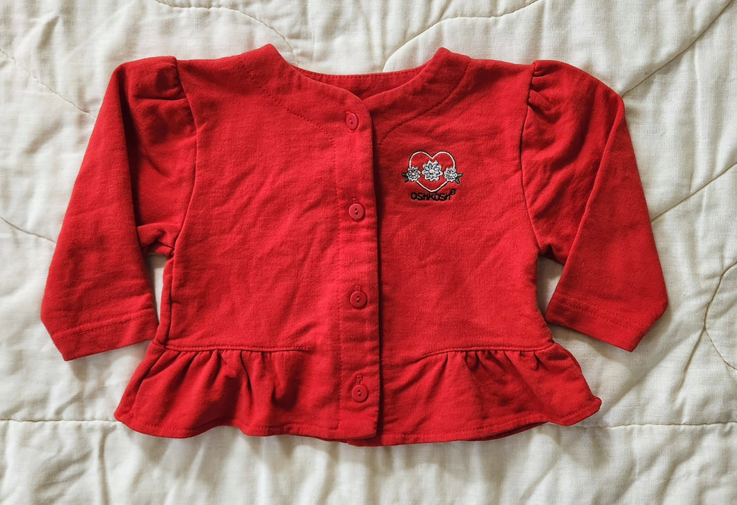 Oshkosh Red Ruffled Sweatshirt with Heart and Flower Embroidery 24m