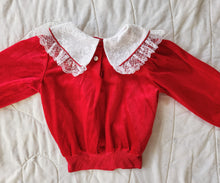 Load image into Gallery viewer, Lightening Bug Red Velour Bibbed Top 3T
