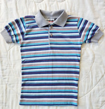 Load image into Gallery viewer, Brittania Blue and Grey Striped Polo 6/7
