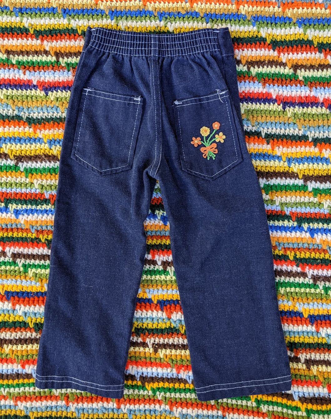 Be Mine Floral  Embroidered Pocket Jeans 2T